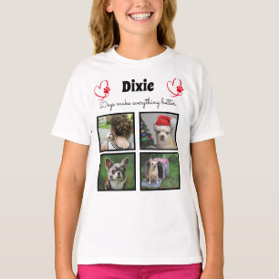 ペットカスタム犬の恋人4女の子のための写真コラージュ Tシャツ