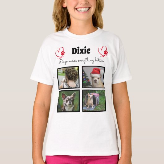 ペットカスタム犬の恋人4女の子のための写真コラージュ Tシャツ (正面)