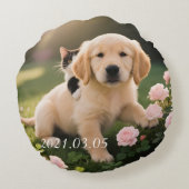 ペットカスタム親用ペット写真かわいいフローラデザイン ラウンドクッション (裏面)
