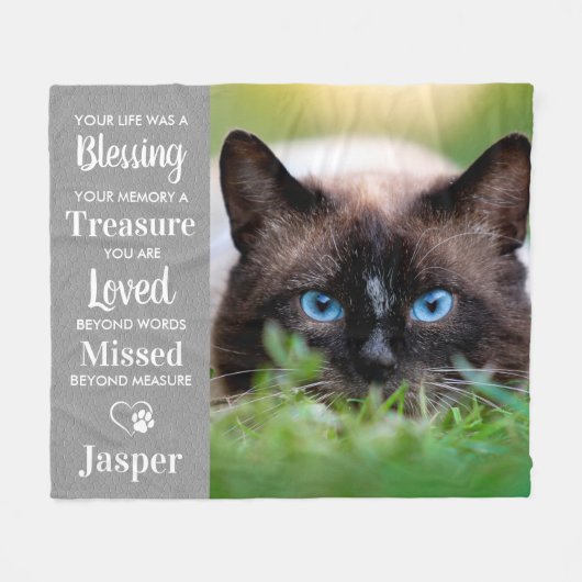 ペットカスタム記念詩猫写真 フリースブランケット (正面(横))