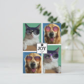 ペットキャットドッグクリスマスアニマルフォトコラージュクリスマス シーズンポストカード (スタンド正面)