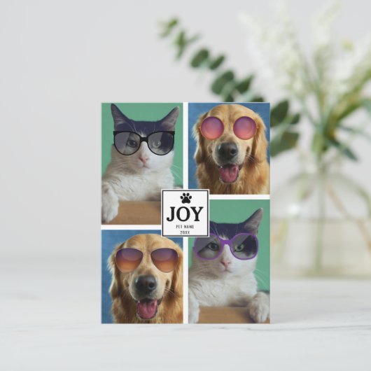 ペットキャットドッグクリスマスアニマルフォトコラージュクリスマス シーズンポストカード (スタンド正面)