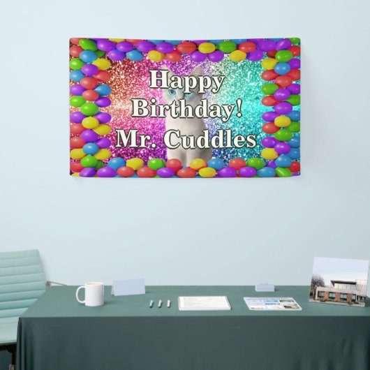 ペットキャットパーソナライズされたキャラクター誕生日バナー 横断幕 (トレードショー)