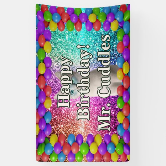 ペットキャットパーソナライズされたキャラクター誕生日バナー 横断幕 (縦)