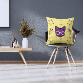 ペットキャットパープルホワイトとブラックモダンライトイエロー クッション