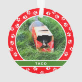ペットキャットフォトホワイトポーレッドグリーンホリデーモノグラム オーナメント (裏面)