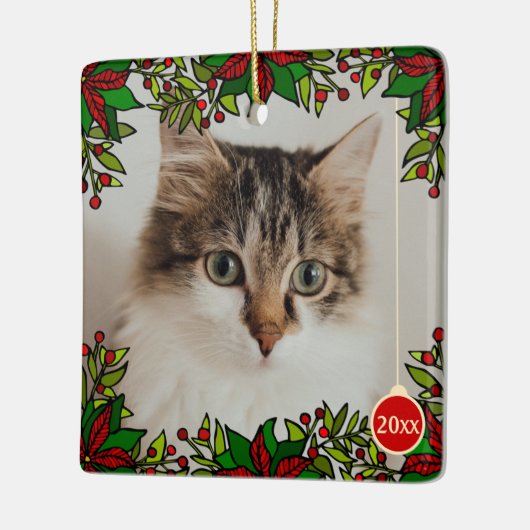 ペットキャットポインセチア年玉クリスマスオーナメント セラミックオーナメント (左)