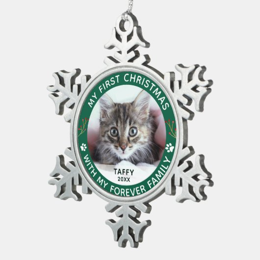 ペットキャットマイ初めてのクリスマスカスタムフォトオーナメント スノーフレークピューターオーナメント