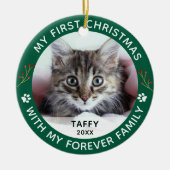 ペットキャットマイ初めてのクリスマスカスタム写真 セラミックオーナメント (正面)