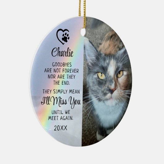 ペットキャットメモリアルさよなら引用文フォトレインボー セラミックオーナメント (右)