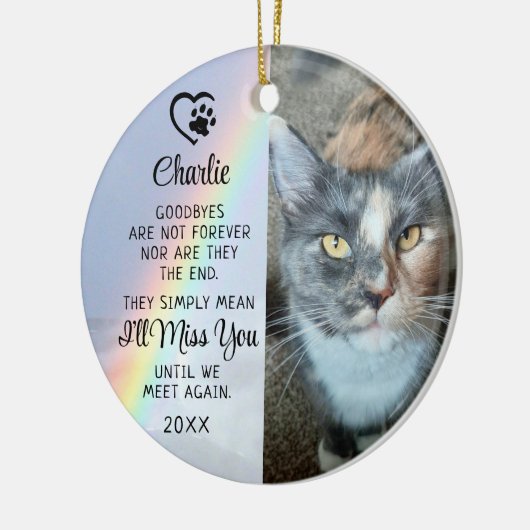 ペットキャットメモリアルさよなら引用文フォトレインボー セラミックオーナメント (左)