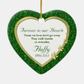ペットキャットメモリアルグリーン金ゴールドハート写真クリスマス セラミックオーナメント (裏面)