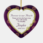 ペットキャットメモリアルパープル金ゴールドハート写真クリスマス セラミックオーナメント (裏面)