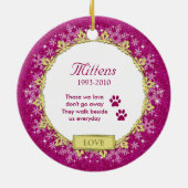 ペットキャットメモリアルピンクのスノーフレーク写真クリスマス セラミックオーナメント (裏面)