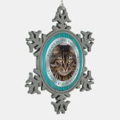 ペットキャットメモリアル写真クリスマスティール（緑がかった色）シルバー スノーフレークピューターオーナメント (左)