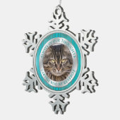 ペットキャットメモリアル写真クリスマスティール（緑がかった色）シルバー スノーフレークピューターオーナメント (右)