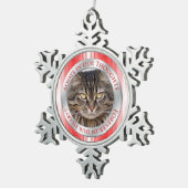 ペットキャットメモリアル写真クリスマスレッドシルバーホワイト スノーフレークピューターオーナメント (右)