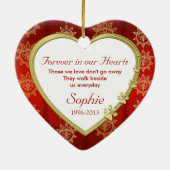 ペットキャットメモリアル赤金ゴールドハート写真クリスマス セラミックオーナメント (裏面)