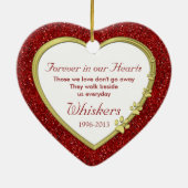 ペットキャットメモリアル赤金ゴールドハート写真クリスマス セラミックオーナメント (裏面)