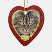 ペットキャットメモリアル赤金ゴールドハート写真クリスマス セラミックオーナメント (左)