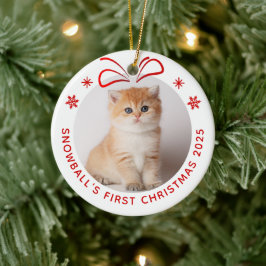 ペットキャット子猫パーソナライズされたクリスマスフォトホリデー セラミックオーナメント
