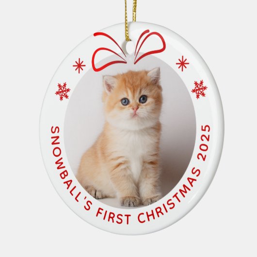 ペットキャット子猫パーソナライズされたクリスマスフォトホリデー セラミックオーナメント (左)