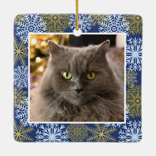 ペットキャッパーソナライズされたトドグブルー雪片クリスマス セラミックオーナメント (裏面)