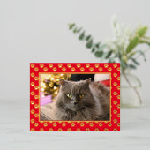ペットキャッパーソナライズされたト写真マイオウィクリスマス金ゴールド 箔シーズンポストカード (立ち正面)