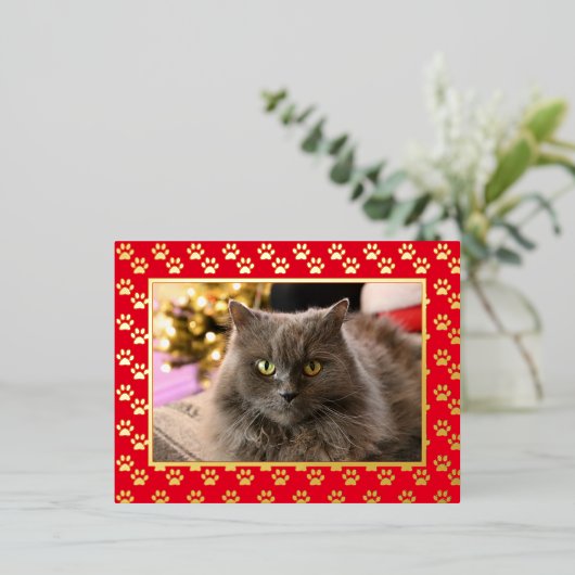 ペットキャッパーソナライズされたト写真マイオウィクリスマス金ゴールド 箔シーズンポストカード (立ち正面)