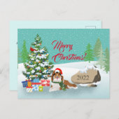 ペットクリスマスツリーとセーブルシェットランド・ シープドッグホリデイ シーズンポストカード (正面/裏面)