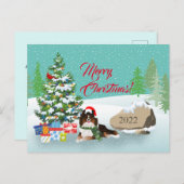 ペットクリスマスツリーウィズブラックシェットランド・ シープドッグホリデイ シーズンポストカード (正面/裏面)