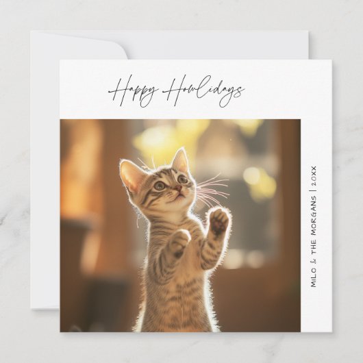 ペットクリスマスハッピーハウリデイズキャットフォトグリーティング シーズンカード (正面)