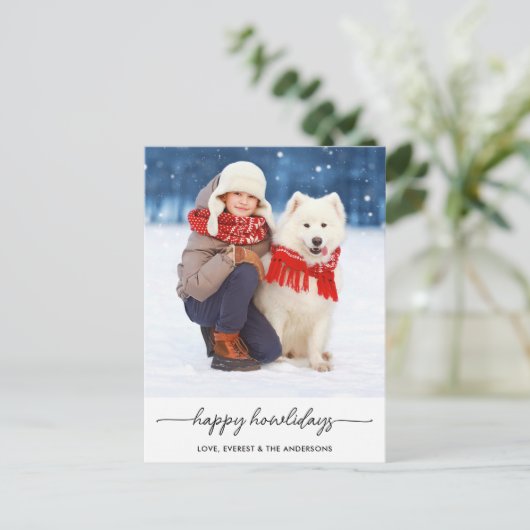 ペットクリスマスハッピーハウリデイズモダンドッグ写真 シーズンポストカード (スタンド正面)