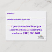 ペットグルーミングのアポイントメントカード 予約カード (裏面)