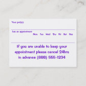 ペットグルーミングのビジネスおよびアポイントメントカード 予約カード (裏面)