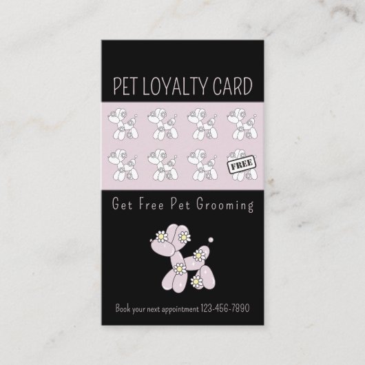 ペットグルーミングバルーンドピンクロイヤリティ 名刺 (正面)