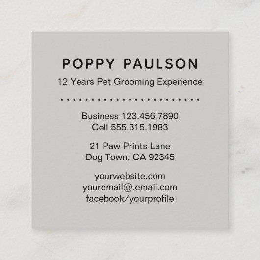 ペットグルーミングビジネスかわいいヴィンテージの小犬 スクエア名刺 (裏面)