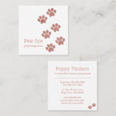 ペットグルーミングビジネスばら色の金ゴールドの足のプリント スクエア名刺 (正面/裏面)