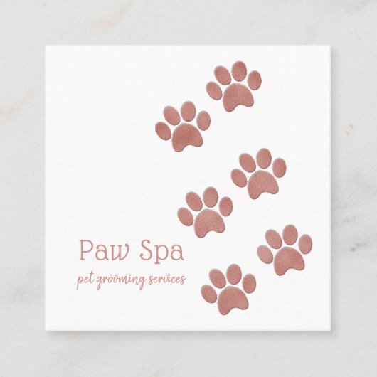ペットグルーミングビジネスばら色の金ゴールドの足のプリント スクエア名刺 (正面)
