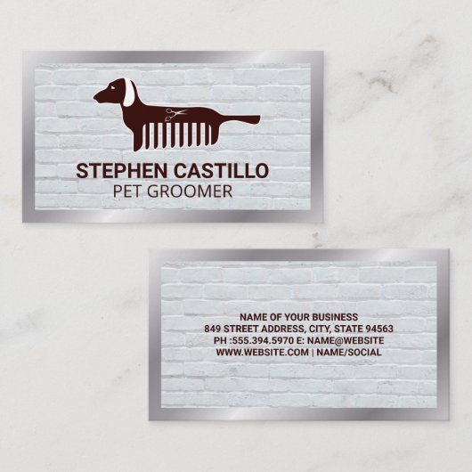 ペットグルーミングロゴ | 犬の櫛 名刺 (正面/裏面)