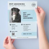 ペットグルーミング写真QRコードブルーフライヤー チラシ (手)