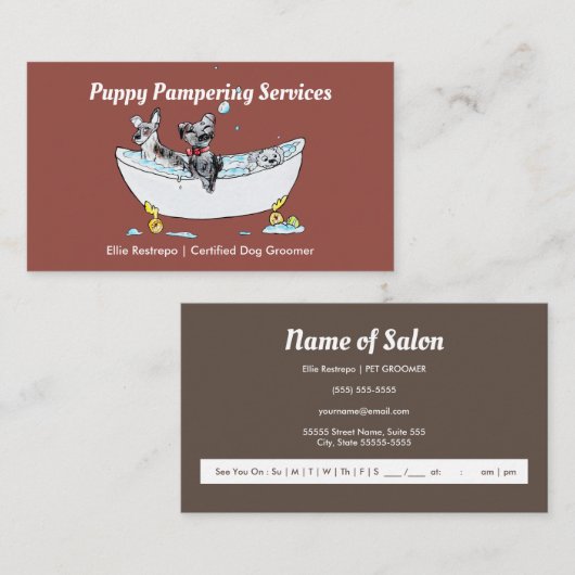 ペットグルーミング子犬インザバスアポイントメントカード 予約カード (正面/裏面)