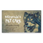 ペットケアグルーミング座って愛らしい漫画の犬 マグネット名刺 (正面)