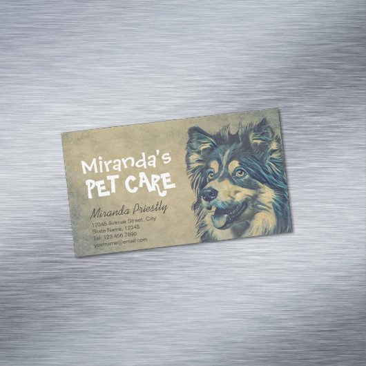 ペットケアグルーミング座って愛らしい漫画の犬 マグネット名刺 (インサイチュ)