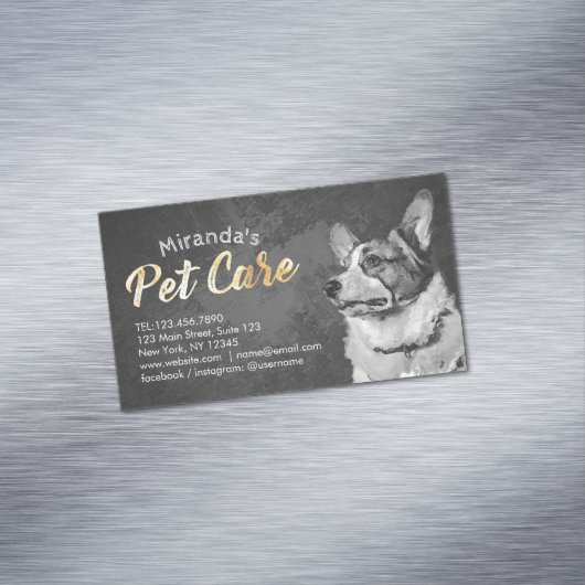 ペットケアグルーミング座ってB&Wドッグオイル塗装 マグネット名刺 (インサイチュ)