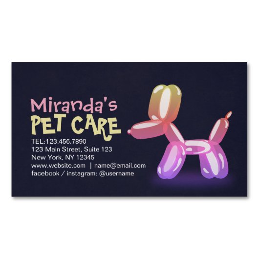 ペットケアグルーミング着座可愛い犬バルーン マグネット名刺 (正面)