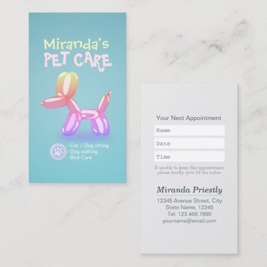 ペットケアグルーミング着座可愛い犬バルーン 予約カード (正面/裏面)