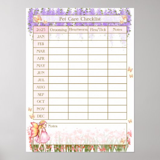 ペットケアチェックリストLog Flower Fairy Girl in Garden ポスター (正面)