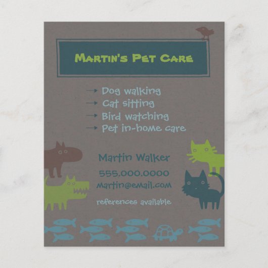 ペットケアチラシカラフルアニマルシルエット チラシ (正面)