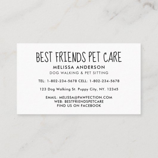 ペットケアドッグトリマーキャットペットシッターかわいい子犬 名刺 (裏面)
